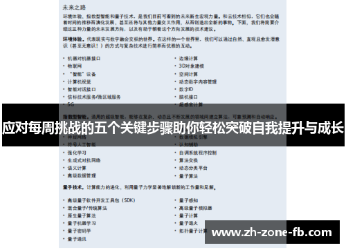 应对每周挑战的五个关键步骤助你轻松突破自我提升与成长